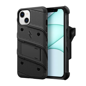 Apple iPhone 13 mini (5.4) Bolt Series Combo Case (with Kickstand, Holster, and Tempered Glass) - Black / Black