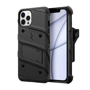 Apple iPhone 13 Pro (6.1) Bolt Series Combo Case (with Kickstand, Holster, and Tempered Glass) - Black / Black