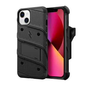 Apple iPhone 13 (6.1) Bolt Series Combo Case (with Kickstand, Holster, and Tempered Glass) - Black / Black