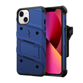 Apple iPhone 13 (6.1) Bolt Series Combo Case (with Kickstand, Holster, and Tempered Glass) - Blue / Black