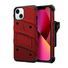 Apple iPhone 13 (6.1) Bolt Series Combo Case (with Kickstand, Holster, and Tempered Glass) - Red / Black