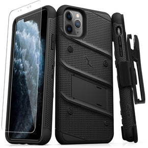 Apple iPhone 11 Pro (5.8) BOLT Series Combo Case [with Built-in Kickstand, Holster, and Tempered Glass]