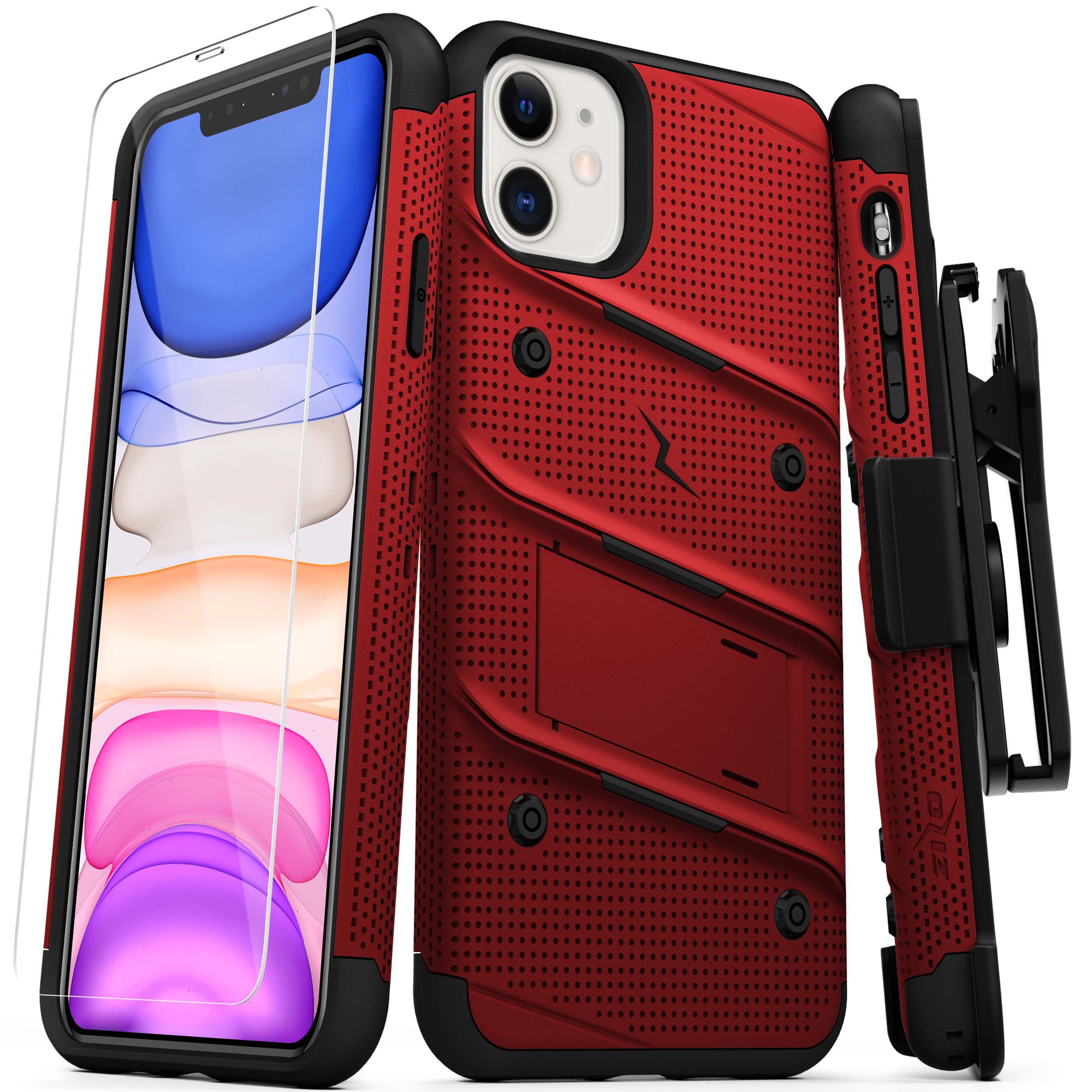 Zizo Apple iPhone 8 - Bolt Heavy-Duty Rugged Case - Holster and Screen Combo - Red/Black