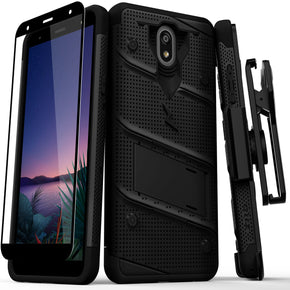 LG Aristo 4 Plus / Escape Plus BOLT Series Combo Case [with Kickstand, Holster, and Tempered Glass]