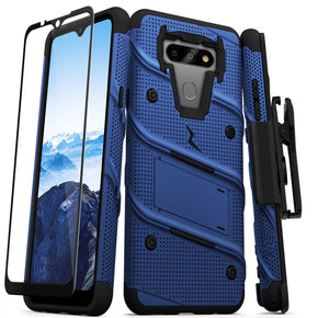 LG K31 / Aristo 5 / Fortune 3 BOLT Series Combo Case [with Built-in Kickstand, Holster and Tempered Glass]