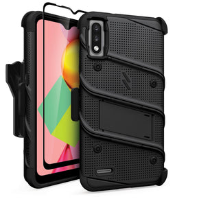 LG K22 / Fortune 4 BOLT Series Combo Case [with Kickstand, Holster, and Tempered Glass]