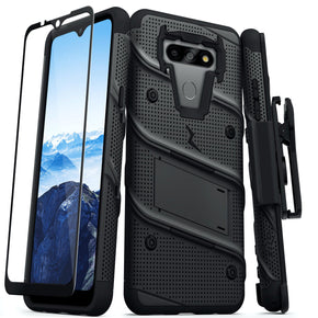 LG Harmony 4 Bolt Series Combo Case (w/ Kickstand, Holster, and Tempered Glass)