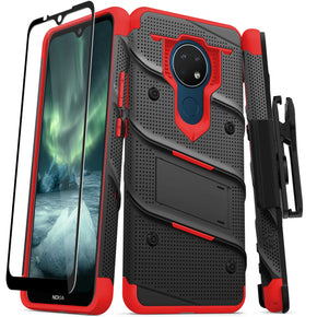 Nokia C5 Endi Bolt Series Combo Case (with Kickstand, Holster, and Tempered Glass) - Black / Red