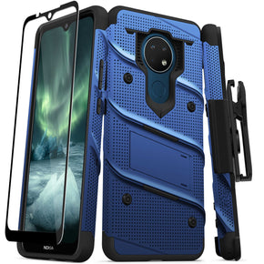 Nokia C5 Endi Bolt Series Combo Case (with Kickstand, Holster, and Tempered Glass) - Blue / Black