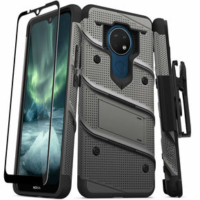 Nokia C5 Endi Bolt Series Combo Case (with Kickstand, Holster, and Tempered Glass) - Grey / Black