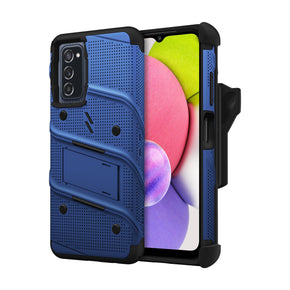 Samsung Galaxy A03s Bolt Series Combo Case (with Kickstand, Holster, and Tempered Glass) - Blue / Black