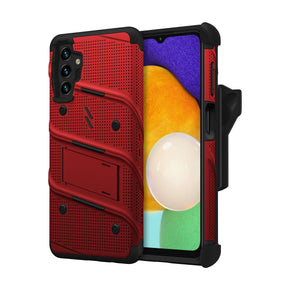 Samsung Galaxy A13 5G Bolt Series Combo Case (with Kickstand, Holster, and Tempered Glass) - Red / Black