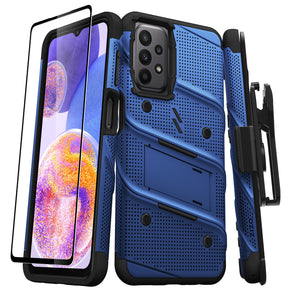 Samsung Galaxy A23 5G Bolt Series Combo Case (with Kickstand, Holster, and Tempered Glass) - Blue / Black