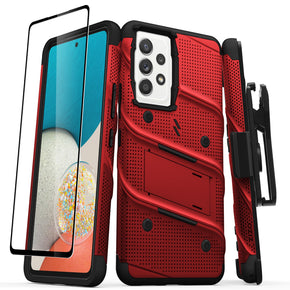 Samsung Galaxy A53 5G Bolt Series Combo Case (with Kickstand, Holster, and Tempered Glass) - Red / Black