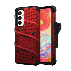 Samsung Galaxy A54 5G BOLT Series Combo Case [with Kickstand, Holster, and Tempered Glass] - Red / Black