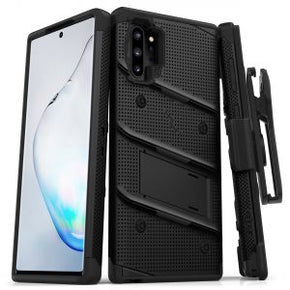 Samsung Galaxy Note 10 Plus BOLT Series Combo Case [with Built-in Kickstand, Holster, and Tempered Glass] - Black / Black