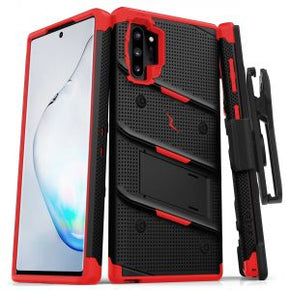 Samsung Galaxy Note 10 Plus BOLT Series Combo Case [with Built-in Kickstand, Holster, and Tempered Glass] - Black / Red