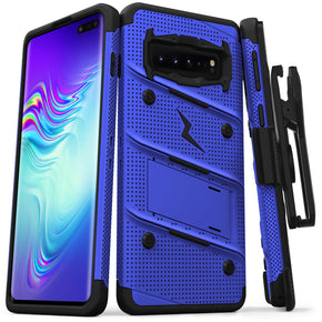 Samsung Galaxy S10 5G BOLT Series Combo Case [with Built-in Kickstand, Holster and Tempered Glass] - Blue / Black