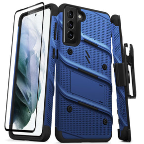 Samsung Galaxy S21 Plus 5G Bolt Series Combo Case (with Kickstand, Holster, and Tempered Glass) - Blue / Black