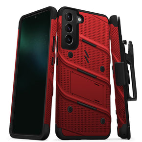 Samsung Galaxy S22 Plus Bolt Series Combo Case (with Kickstand, Holster, and Tempered Glass) - Red / Black
