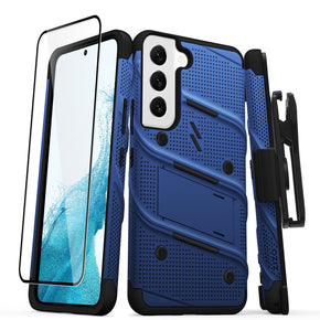 Samsung Galaxy S22 Bolt Series Combo Case (with Kickstand, Holster, and Tempered Glass) - Blue / Black