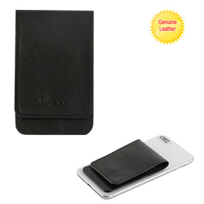 Universal Genuine Leather Flip Adhesive Card Pouch (with Snap Fastener) - Black