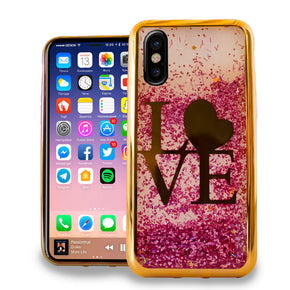 iPhone X /XS 5.8 CHROME Glitter Motion Love GOLD
