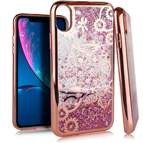 Apple iPhone XR Chrome Glitter Motion Case - Owl / Rose Gold