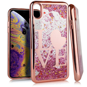 Apple iPhone XS Max CHROME Glitter Motion Case - LOVE / Rose Gold