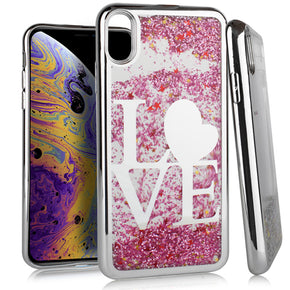 Apple iPhone XS Max CHROME Glitter Motion Case - LOVE / Silver