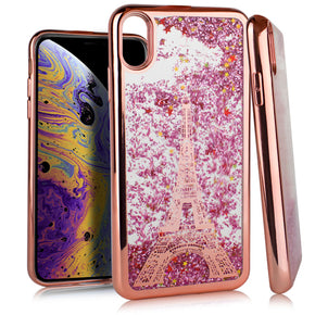 Apple iPhone XS Max CHROME Glitter Motion Case - Eiffel Tower / Rose Gold