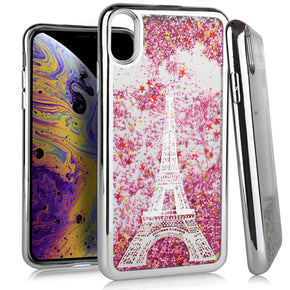 Apple iPhone XS Max 6.5 CHROME Glitter Motion Paris Tower SILVER