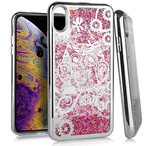 Apple iPhone XS Max CHROME Glitter Motion Case - Owl / Silver