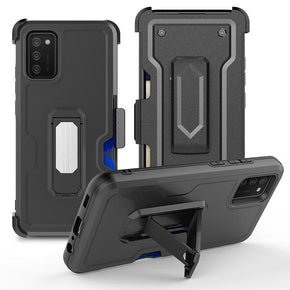 Samsung Galaxy A02s 3-in-1 Holster Clip Combo Case (w/ Card Holder and Magnetic Kickstand)