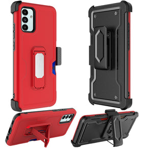 Samsung Galaxy A13 5G 3-in-1 Holster Clip Combo Case (with Card Holder and Magnetic Kickstand) - Red / Black