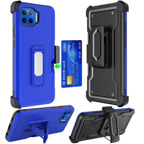 Motorola Moto One 5G / Moto G 5G Plus 3-in-1 Holster Clip Combo Case (w/ Card Holder and Magnetic Kickstand) - Blue