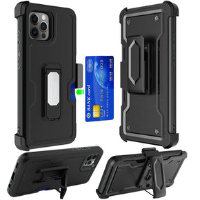 Apple iPhone 13 mini (5.4) 3-in-1 Holster Clip Combo Case (w/ Card Holder and Magnetic Kickstand) - Black / Black