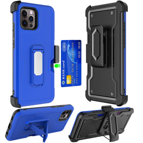 Apple iPhone 14 Pro (6.1) 3-in-1 Holster Clip Combo Case (w/ Card Holder and Magnetic Kickstand) - Blue