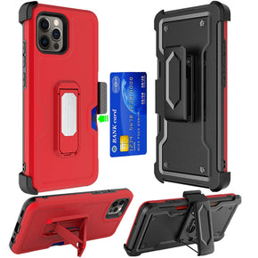 Apple iPhone 14 Plus (6.1) 3-in-1 Holster Clip Combo Case (w/ Card Holder and Magnetic Kickstand) - Red
