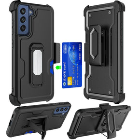 Samsung Galaxy S22 3-in-1 Holster Clip Combo Case (w/ Card Holder and Magnetic Kickstand) - Black / Black
