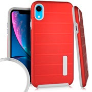 Apple iPhone XR Dotted Texture Hybrid Case - Red / Grey
