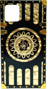 Apple iPhone 12 / 12 Pro (6.1) Pearly Gold Geometric Design Hybrid Case with Bling Ring Stand - #10
