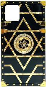 Apple iPhone 12 / 12 Pro (6.1) Pearly Gold Geometric Design Hybrid Case with Bling Ring Stand - #3