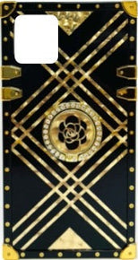 Apple iPhone 12 / 12 Pro (6.1) Pearly Gold Geometric Design Hybrid Case with Bling Ring Stand - #4