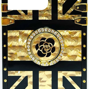 Apple iPhone 13 Pro Max (6.7) Pearly Gold Geometric Design Hybrid Case with Bling Ring Stand - #5