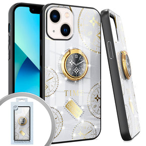 Apple iPhone 13 (6.1) Bling Ring Design Case - Time/White