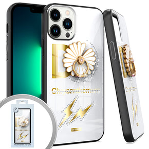 Apple iPhone 13 Pro (6.1) Bling Ring Design Case - White/Daisy