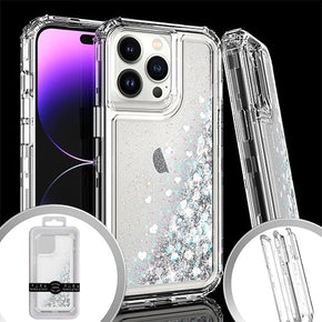Apple iPhone 14 Pro (6.1) Glitter Motion Heavy Duty Transparent Hybrid Case - Silver