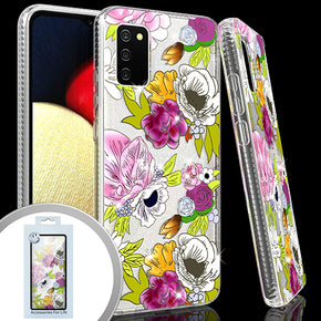 Samsung Galaxy A52 5G IMD Transparent Clear Glitter Design Case - Floral