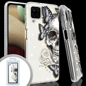 Samsung Galaxy A12 5G IMD Transparent Clear Glitter Design Case - Skull